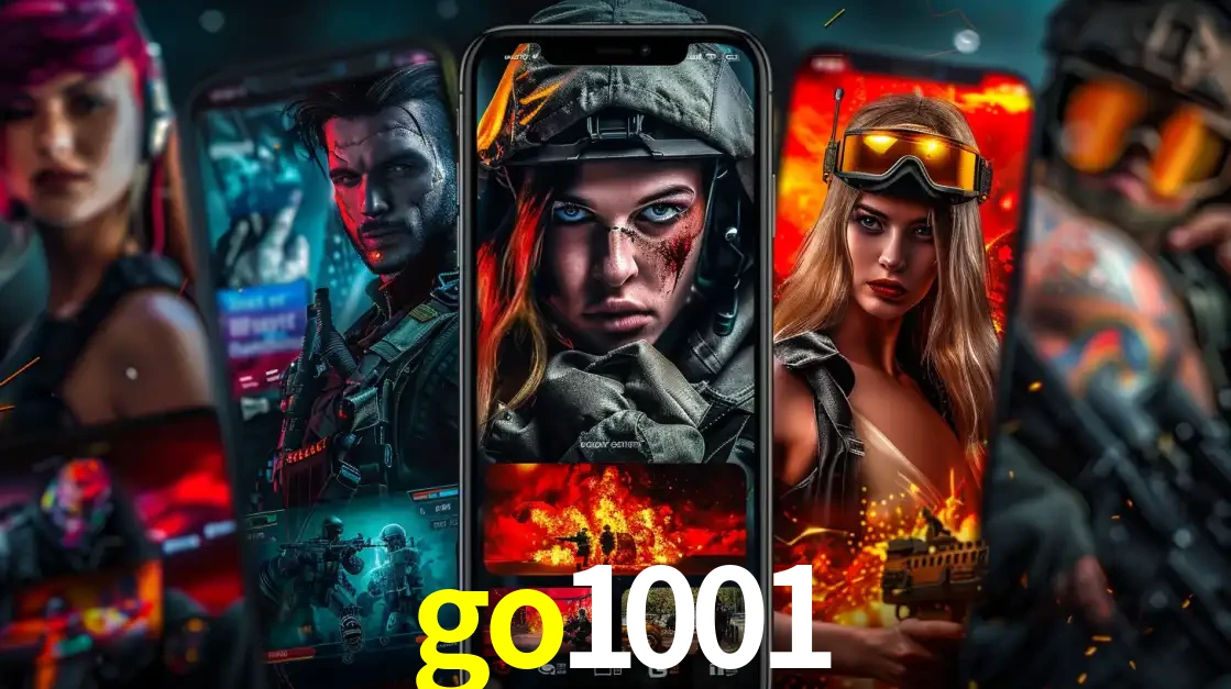 Montagem de telas de celular mostrando diversos personagens, masculinos e femininos, de um jogo de tiro, ilustrando a diversidade de equipes de e-sports para apostar no go1001.