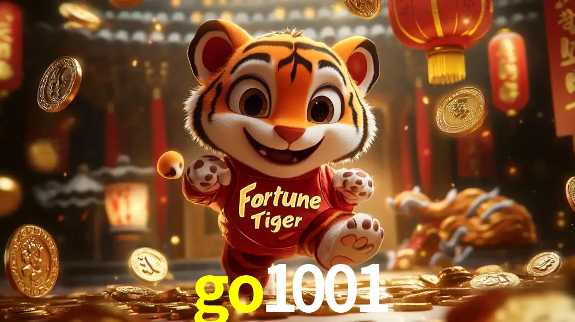 O alegre personagem do Fortune Tiger correndo sobre um caminho de moedas de ouro, simbolizando os grandes prêmios e a diversão do popular jogo de slot do go1001.